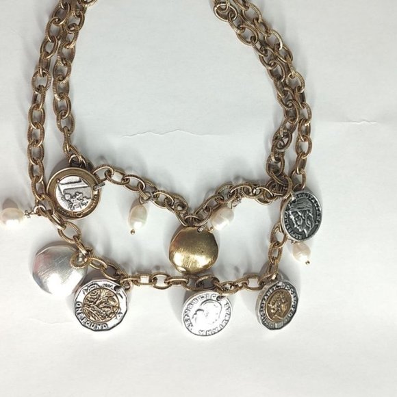 Patricia Nash Necklace Double Charm World Coin & Freshwater Pearls - Picture 7 of 9